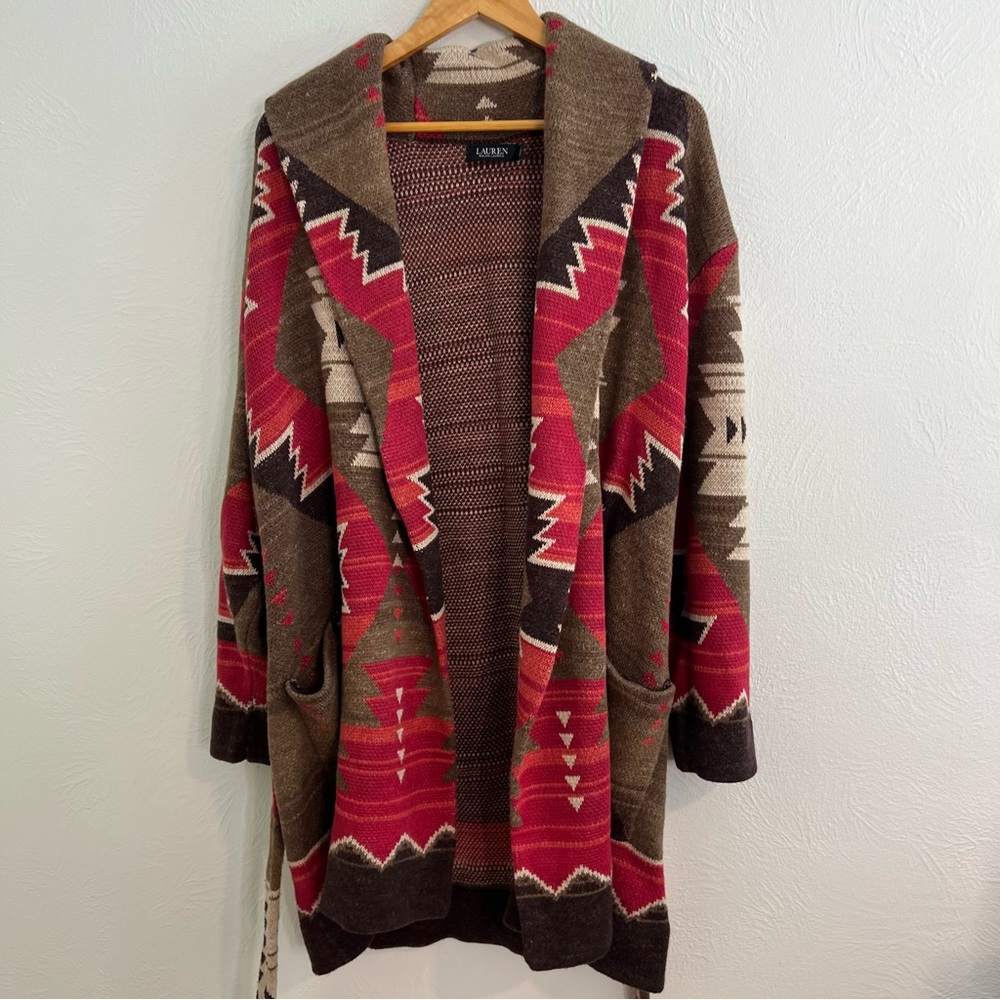 Lauren Ralph Lauren Black Label Intarsia Knit Cardigan Western Brown Red Size 2X